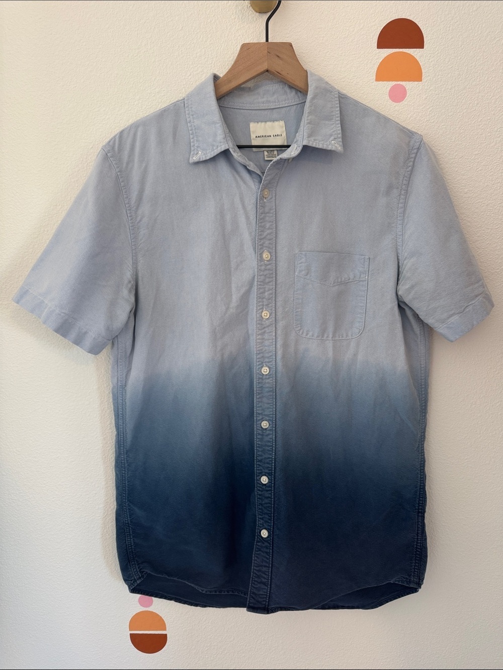 American Eagle Outfitters Blue Ombre Short-Sleeve Button-Down Shirt N0151